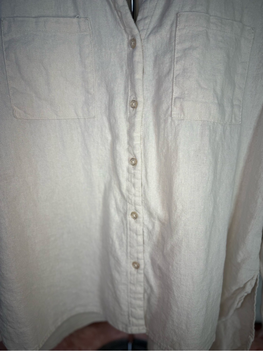 Nine West Cream Button-Up Linen Blouse Size M - Picture 3 of 6